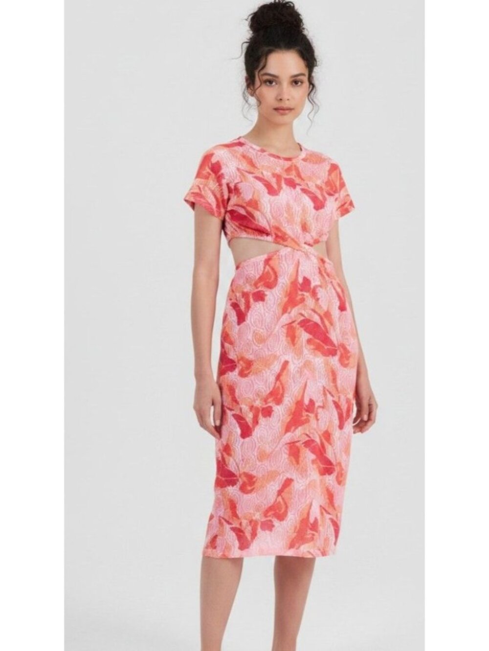 Miken Women's Twist-Front Midi Cover-Up Dress, Vibrant Peach Pink, Sz. S